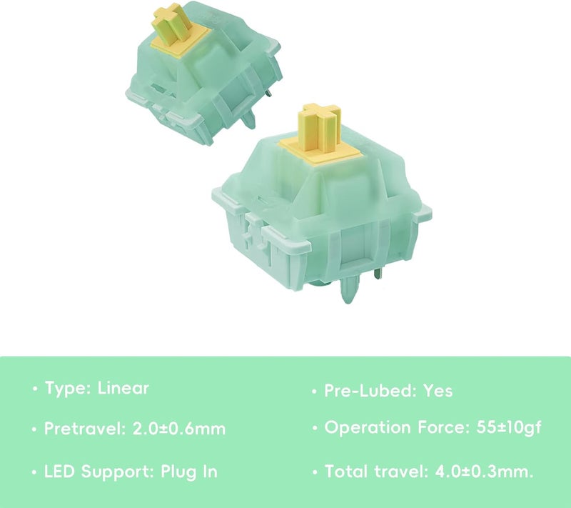 kutethy Gateron Jade Yellow Pro Keyboard Switches, Linear 55gf RGB LED Pre Lubed 5 Pins Key Switches for Mechanical Keyboard(72pcs) - Image 2